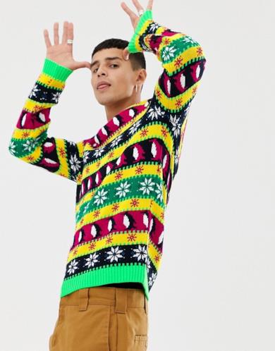Maglione natalizio con motivo festivo multicolore