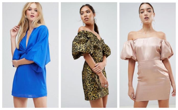 Vestiti corti maniche a sbuffo di tendenza per l'estate 2018 Mini dress con maniche a sbuffo di moda per l'estate 2018