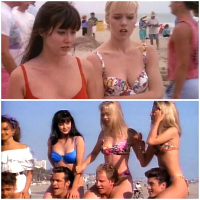 I bikini e i costumi da bagno in Beverly Hills 90210 Brenda, Kelly e il resto del gruppo al mare