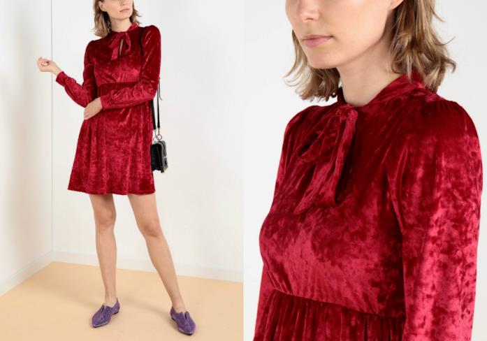 Vestito corto rosso in ciniglia di tendenza In ciniglia, il vestito corto di moda