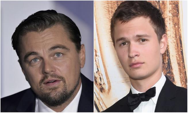 Leonardo DiCaprio e Ansel Elgort giocano a beach volley Leonardo DiCaprio e Ansel Elgort in un collage