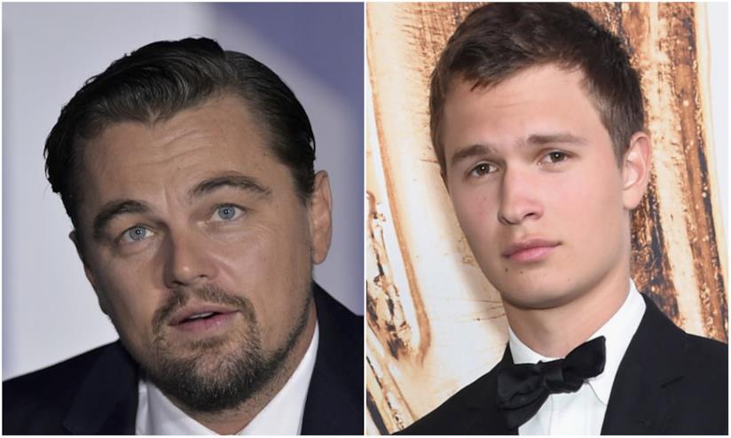Leonardo DiCaprio e Ansel Elgort giocano a beach volley Leonardo DiCaprio e Ansel Elgort in un collage