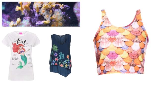 T-shirt a tema marino con conchiglie e sirenetta per l'estate 2018 Le magliette con le conchiglie per l'estate 2018