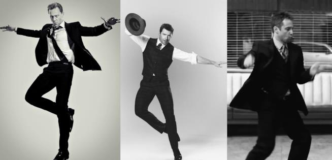 Tom Hiddleston, Hugh Jackman e Sam Rockwell mentre ballano Tom Hiddleston, Hugh Jackman e Sam Rockwell immortalati mentre danzano
