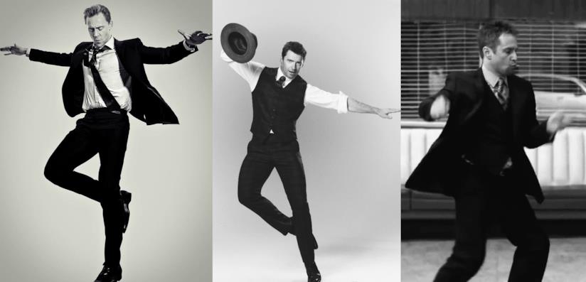 Tom Hiddleston, Hugh Jackman e Sam Rockwell mentre ballano Tom Hiddleston, Hugh Jackman e Sam Rockwell immortalati mentre danzano