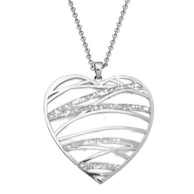 Beloved ❤️ Ciondolo argento da donna con collana lunga - Pendente con dettagli glitter e montatura in lega anallergica - effetto cristalli - varie forme disponibili (Cuore)