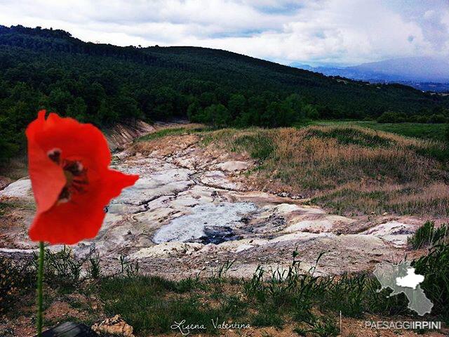 L'arida e solfurea Mefite, circondata dal verde La Mefite, nei pressi di Rocca San Felice