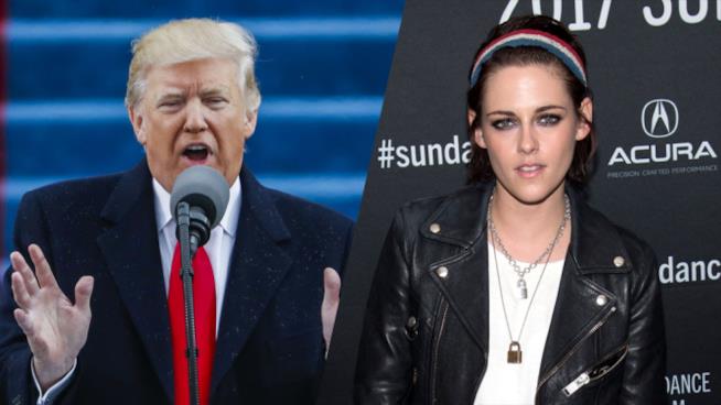 Kristen Stewart ancora contro Donald Trump Un collage tra Donald Trump e Kristen Stewart