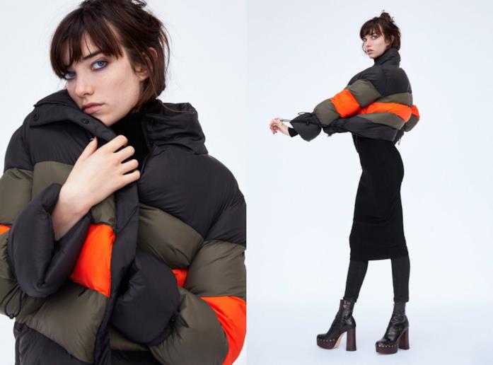 Giubbotto imbottito color block di moda Giubbotto color block di tendenza per l'inverno 2018