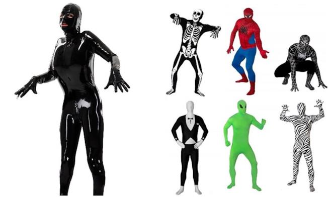 Tute e costumi per la pratica Zentai, travestimento fetish Tuta di latex e di stoffa a tema supereroi per giocare al Zentai