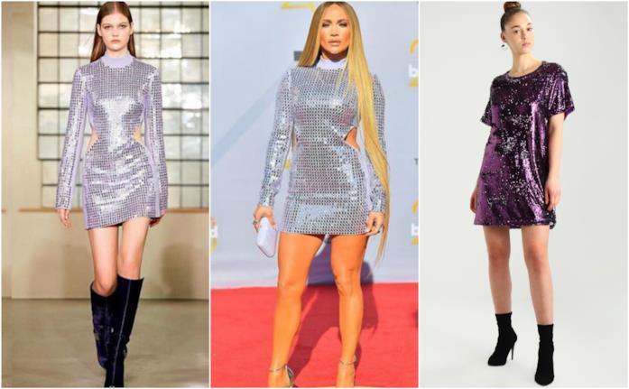 Il vestito lilla di Jennifer Lopez nella variante Ultra Violet I vestiti con paillettes moda estate 2018