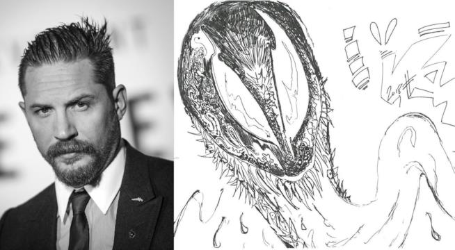 Tom Hardy ed un suo disegno di Venom Tom Hardy ed una sua illustrazione di Venom