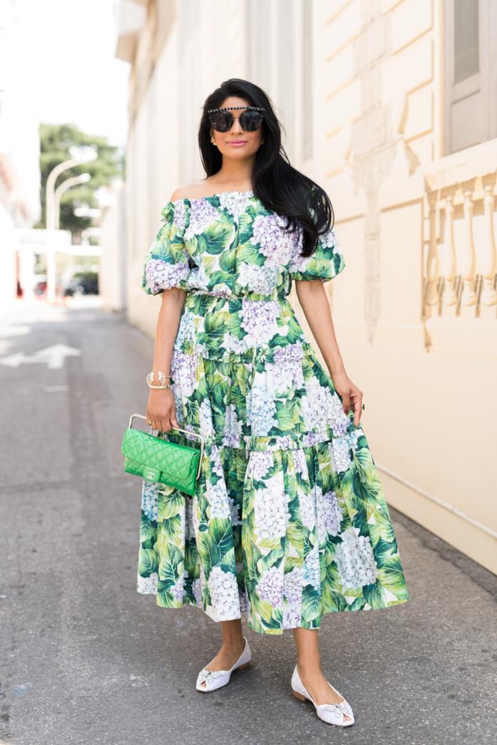 Midi dress a fiori e ballerine gioiello Abito a fiori e scarpe flat preziose