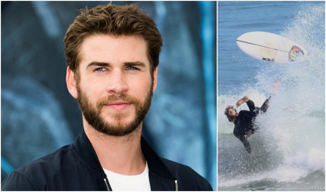 Liam Hemsworth e il surf a Malibu Liam Hemsworth durante il surf