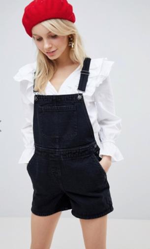Salopette corta di jeans nero délavé