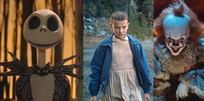 Jack Skeletron, Eleven e Pennywise Un collage con immagini di Nightmare Before Christmas, Stranger Things e IT