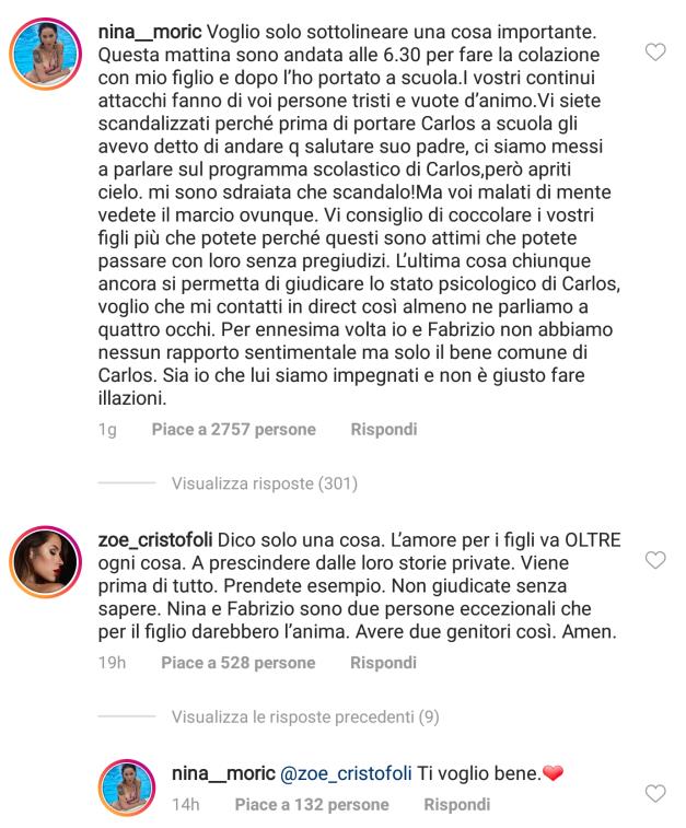 Fabrizio Corona nel lettone con Nina Moric e Carlos Lo scambio di commenti tra Nina Moric e Zoe Cristofoli