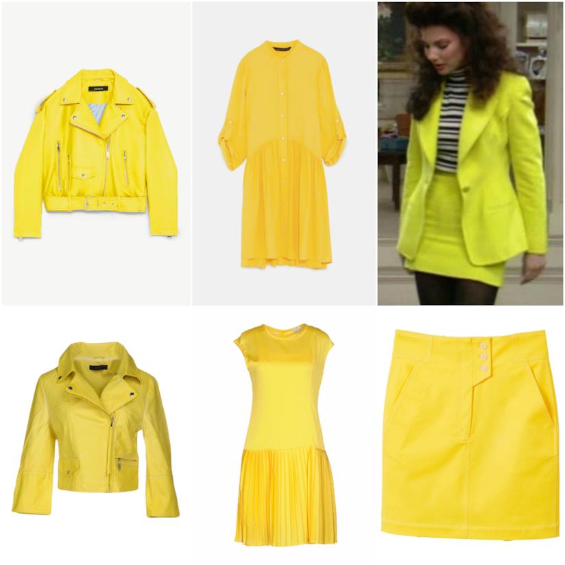 Giubbotti, minigonna, vestiti in giallo come Francesca Cacace I capi di abbigliamento in giallo come la tata Francesca