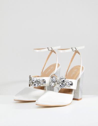 Scarpe con tacco decorate in raso avorio