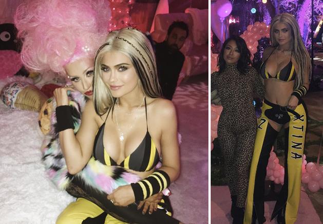 Christina Aguilera e Kylie Jenner, il bacio alla festa Un collage delle foto alla festa di Christina Aguilera con Kylie Jenner