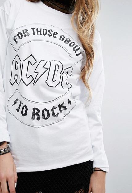 Maglia over/Mini dress T-shirt band a maniche lunghe con stampa del gruppo rock degli AC/DC