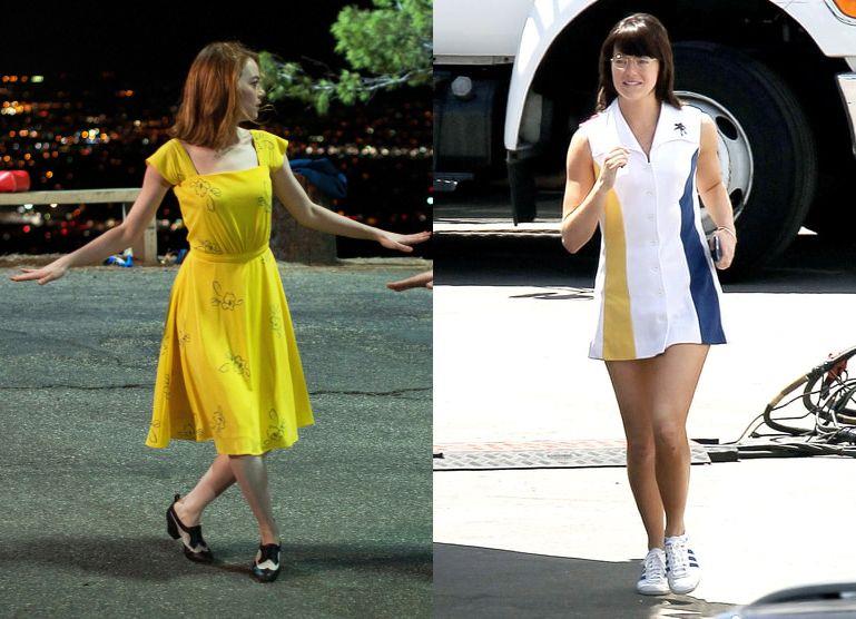 Emma Stone in La la land e sul set di La Battaglia dei Sessi Emma Stone che balla in La la land e mentre cammina sul set di La battaglia dei sessi