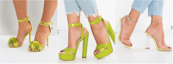 Sandali lime Collage di sandali color lime