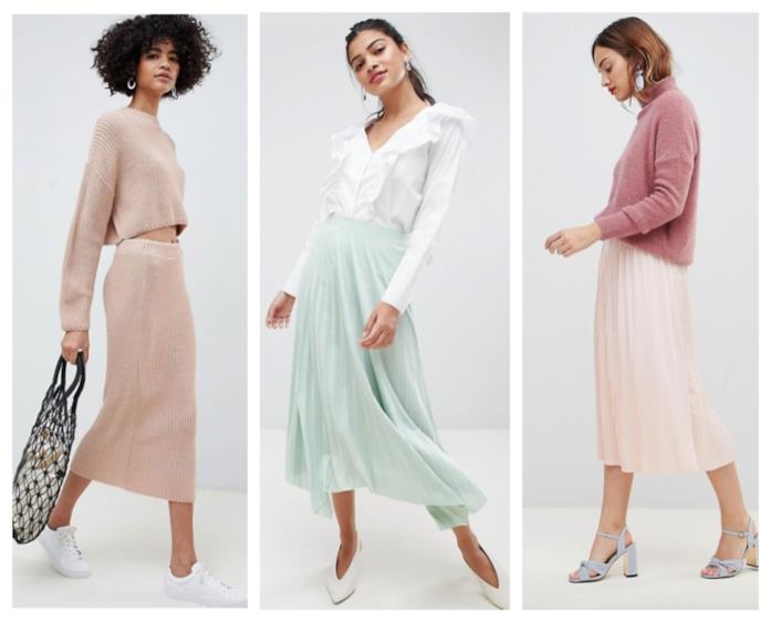 Gonne midi e lunge colore pastello autunno inverno 2018-19 Gonne nei colori pastello di moda per l'autunno inverno 2018-19