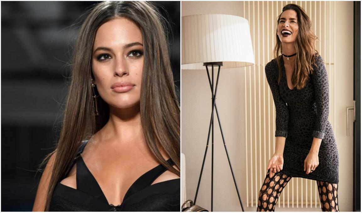 Un collage tra Ashley Graham e gli outfit Wolford