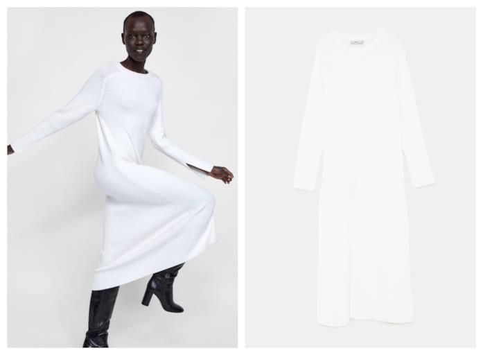 Maxi abito in maglia bianco di moda per l'autunno inverno 2018-19 Abito maxi in maglia bianco di tendenza per l'autunno inverno 2018-19