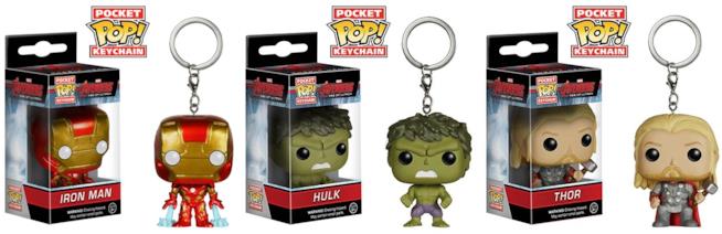portachiavi con le figurine funko degli Avengers Marvel IronMan, Hulk e Thor in versione portachiavi funko