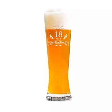 Calice da Birra Weiss con Incisione per il 18° Compleanno, personalizzato con nome