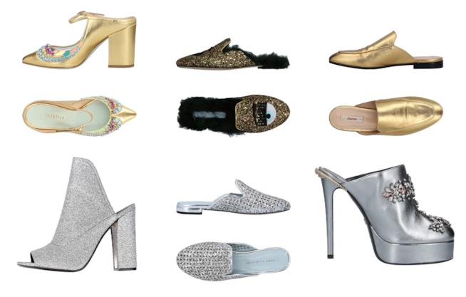 Mules oro e argento di moda per l'estate 2018 I sabot metallizzati di tendenza per l'estate 2018