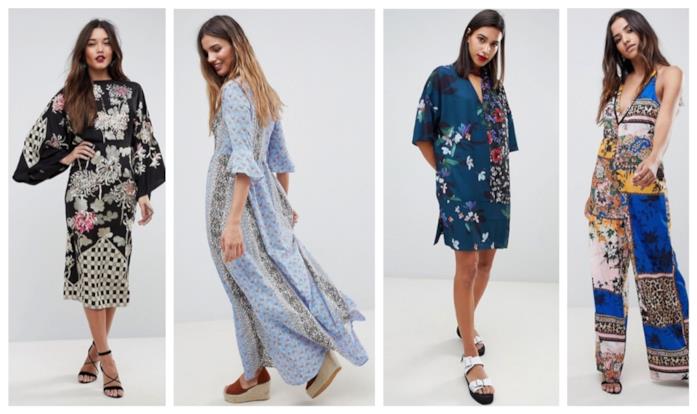 Vestiti midi e lunghi con la fantasia patchwork di tendenza per l'estate e l'autunno 2018 Abiti con la stampa patchwork di moda per l'estate e l'autunno 2018