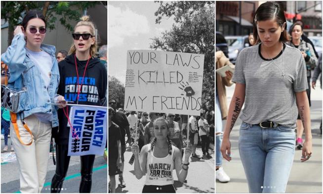 Celebrity e modelle a #MarchForOurLives Kendall Jenner, Hailey Baldwin, Selena Gomez e una ragazza a #MarchForOurLives