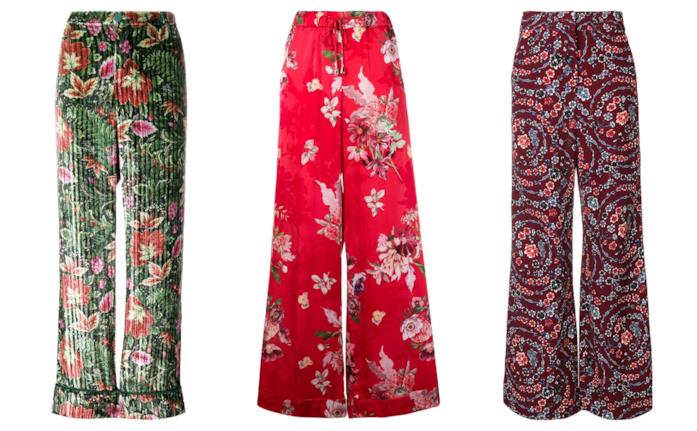 Pantaloni a fiori high profile di tendenza per l'autunno inverno 2018-19 A fiori, i pantaloni super colorati moda autunno inverno 2018-19