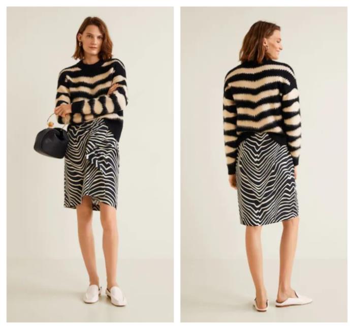 Gonna stampa zebrata di moda per l'autunno 2018 Gonna bianca e nera di tendenza per l'autunno 2018