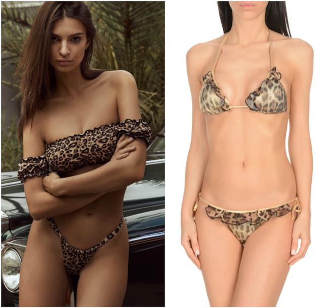 Bikini con la stampa animalier e rouches estate 2018 Bikini con stampa animalier come Emily Ratajkowski