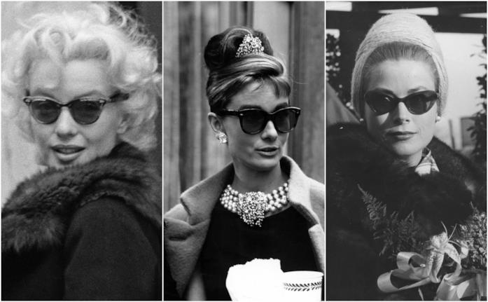 Modello cat-eye per gli occhiali da sole come Marilyn Monroe, Audrey Hepburn e Grace Kelly Occhiali da sole cat-eye di tendenza per la moda P/E 2018
