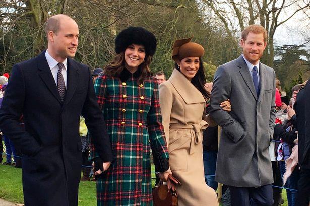 I principi Harry e William d'Inghilterra con le compagne I duchi di Cambridge William e Kate ed il Principe Harry con Meghan Markle