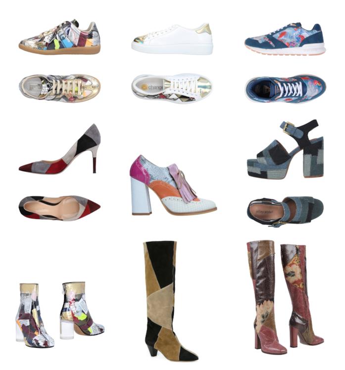Sneakers, stivali, stivaletti e décolleté patchwork di moda per l'estate e autunno 2018 Le scarpe con il motivo patchwork sono tendenza assoluta per l'estate e autunno 2018