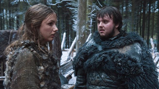 John Bradley e Hannah Murray sul set di Game of Thrones Sam e Gill de Il trono di spade
