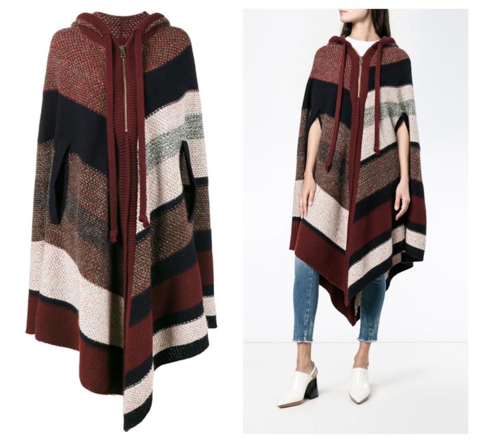 Poncho a righe di tendenza per l'autunno inverno 2018-19 Poncho a righe multicolore tendenza folk per l'autunno 2018