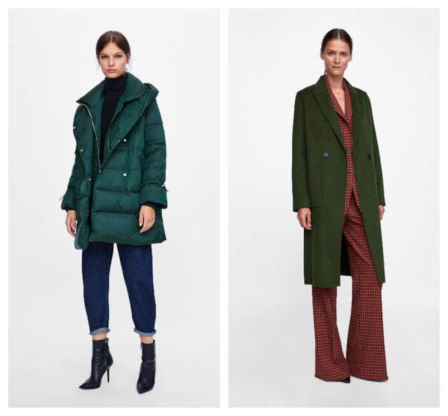 Giacche verdi di tendenza per l'autunno inverno 2018-19 Piumino e cappotto doppiopetto di moda per l'A/I 2018-19