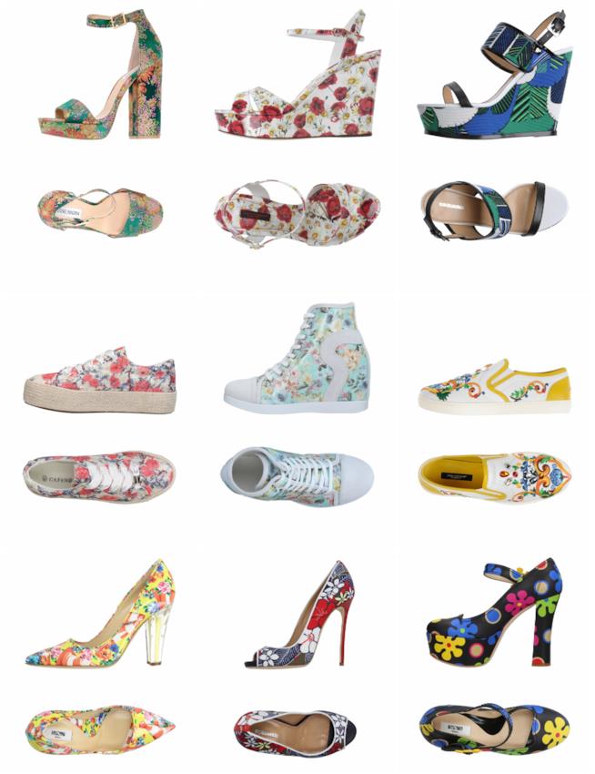 Décolleté, sneakers, sandali stampe floreali Primavera Estate 2018 Scarpe fiori moda primavera 2018