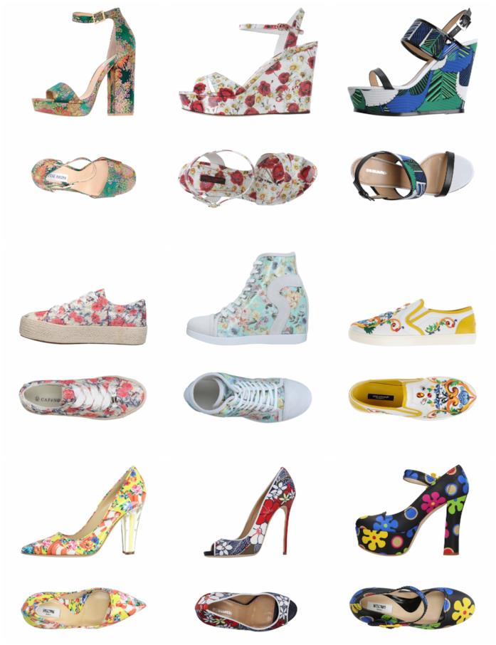 Décolleté, sneakers, sandali stampe floreali Primavera Estate 2018 Scarpe fiori moda primavera 2018
