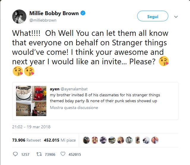 Millie Bobby Brown Tweet Millie Bobby Brown Tweet party STranger Things