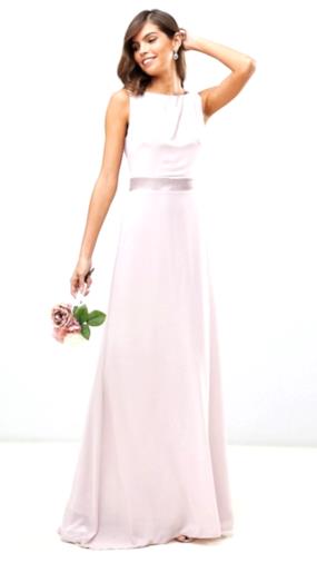Vestito lungo in rasatello rosa con fiocco sul retro