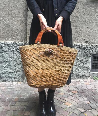 Borsa paglia con manici legno