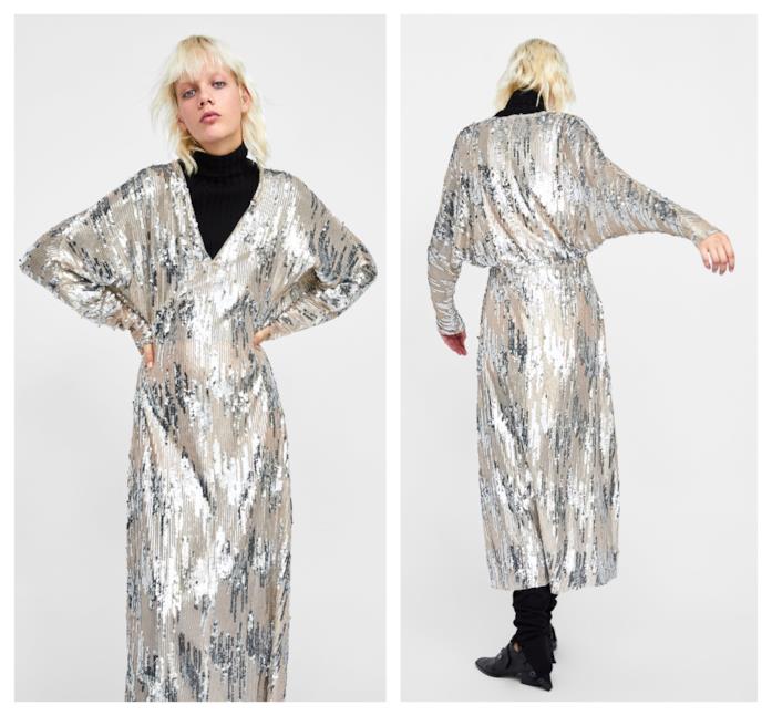 Vestito lungo con paillettes in argento moda autunno 2018 Con le paillettes in argento il vestito di tendenza autunno 2018